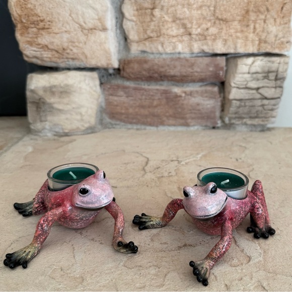 Ceramic Frog Tealight Candle
Holders - Set of 2 Pink, Green & Black Home Decor - Picture 1 of 6